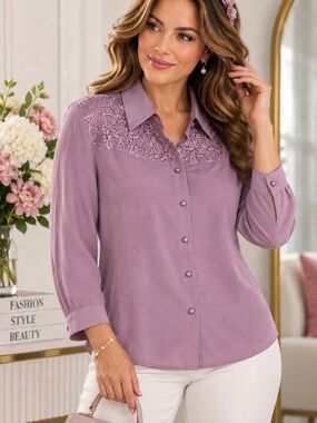 Cathy Che NWT Vintage Rose Floral Lace Pearl Button Blouse Size 8